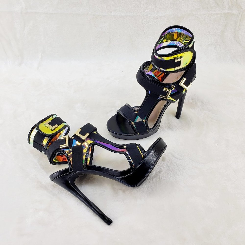 Sexy Mini Platform 5" High Heel Harness Strap Shoes Black - Picture 8 of 9